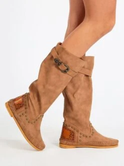 Stivali Con Borchie - Cammello