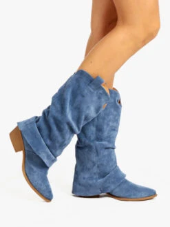 Stivali Donna A Punta Con Risvolto - Blu