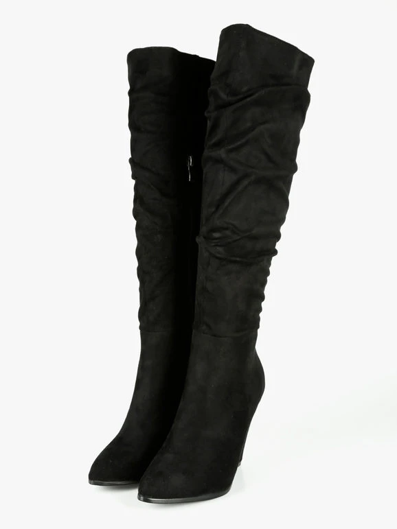 Stivali Donna Scamosciati Con Tacco - Nero 2 Stivali Donna Scamosciati Con Tacco - Nero - immagine 2