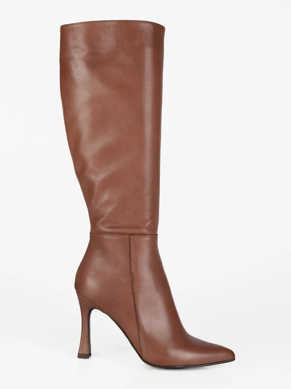 Stivali In Pelle A Punta Con Tacco - Cuoio 4 Stivali In Pelle A Punta Con Tacco - Cuoio - immagine 4