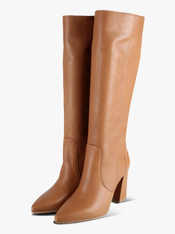 Stivali In Pelle Con Tacco - Cuoio 2 Stivali In Pelle Con Tacco - Cuoio - immagine 2