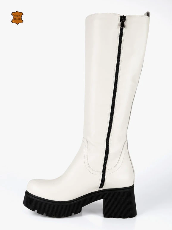 MADE IN ITALY Stivali In Pelle Da Donna Con Tacco E Plateau - Bianco 4 MADE IN ITALY Stivali In Pelle Da Donna Con Tacco E Plateau - Bianco - immagine 4