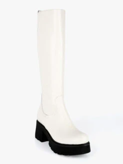 MADE IN ITALY Stivali In Pelle Da Donna Con Tacco E Plateau - Bianco