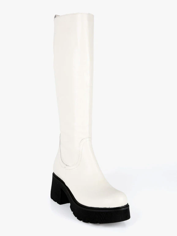 MADE IN ITALY Stivali In Pelle Da Donna Con Tacco E Plateau - Bianco 1 MADE IN ITALY Stivali In Pelle Da Donna Con Tacco E Plateau - Bianco