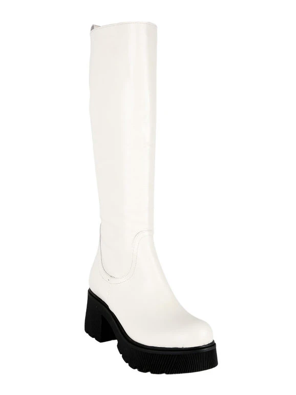 MADE IN ITALY Stivali In Pelle Da Donna Con Tacco E Plateau - Bianco 5 MADE IN ITALY Stivali In Pelle Da Donna Con Tacco E Plateau - Bianco - immagine 5