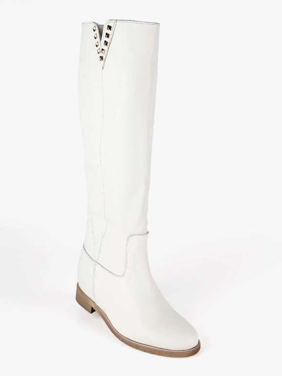 Stivali In Pelle Donna Con Borchie - Bianco 2 Stivali In Pelle Donna Con Borchie - Bianco - immagine 2