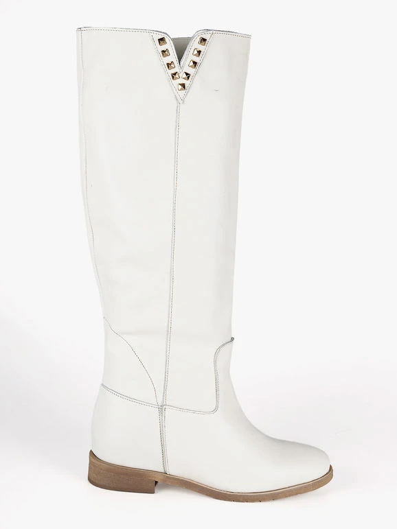 Stivali In Pelle Donna Con Borchie - Bianco 4 Stivali In Pelle Donna Con Borchie - Bianco - immagine 4