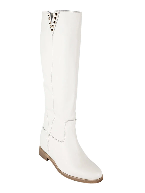 Stivali In Pelle Donna Con Borchie - Bianco 6 Stivali In Pelle Donna Con Borchie - Bianco - immagine 6