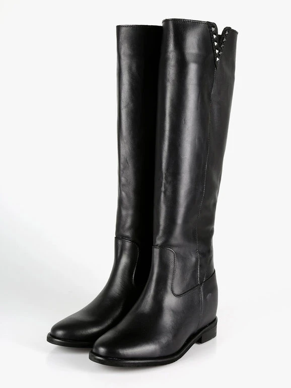 Stivali In Pelle Donna Con Borchie - Nero 3 Stivali In Pelle Donna Con Borchie - Nero - immagine 3