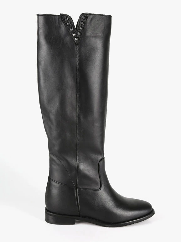 Stivali In Pelle Donna Con Borchie - Nero 4 Stivali In Pelle Donna Con Borchie - Nero - immagine 4