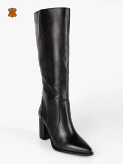 MADE IN ITALY Stivali In Pelle Donna Con Tacco - Nero