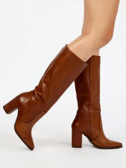 MADE IN ITALY Stivali In Pelle Donna Con Tacco - Cuoio