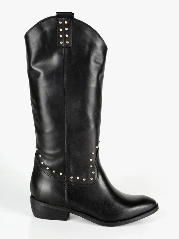 Stivali In Pelle Donna Texani Con Borchie - Nero 4 Stivali In Pelle Donna Texani Con Borchie - Nero - immagine 4