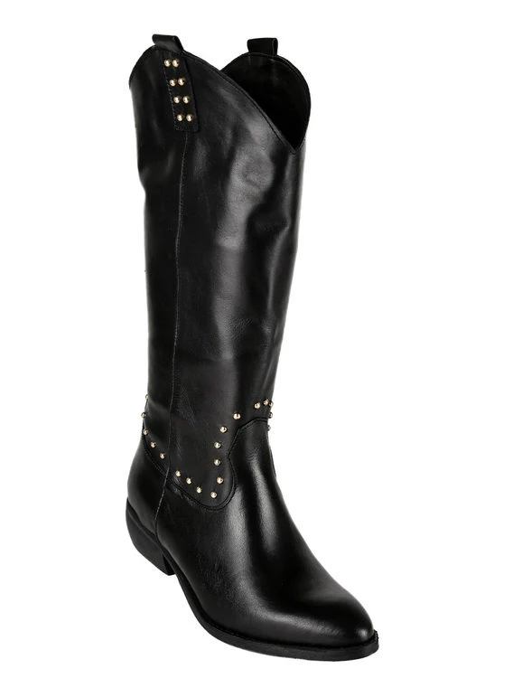 Stivali In Pelle Donna Texani Con Borchie - Nero 5 Stivali In Pelle Donna Texani Con Borchie - Nero - immagine 5