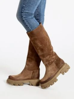 Made In Italy Stivali In Pelle Scamosciata Chelsea Alti Da Donna