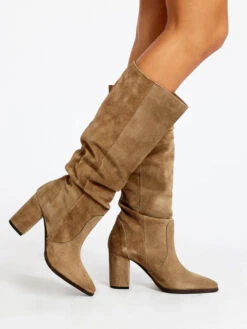 Made In Italy Stivali In Pelle Scamosciata Con Tacco Da Donna