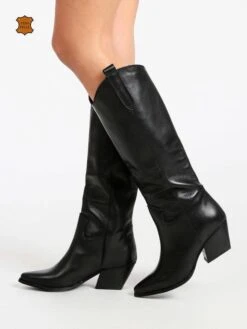 Stivali In Pelle Texani Da Donna - Nero