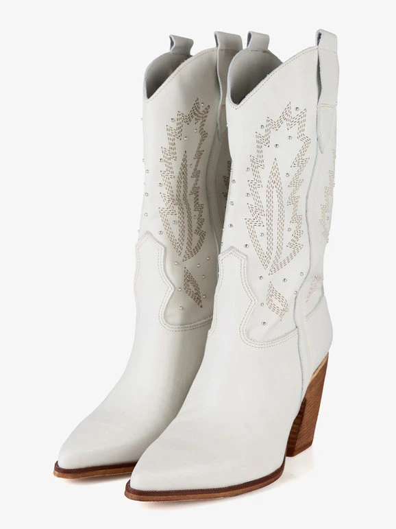 Stivali In Pelle Texani - Bianco 3 Stivali In Pelle Texani - Bianco - immagine 3