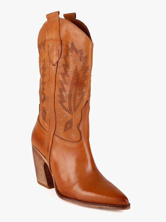 Stivali In Pelle Texani - Cuoio 1 Stivali In Pelle Texani - Cuoio