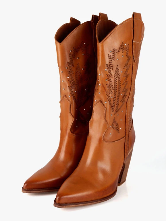 Stivali In Pelle Texani - Cuoio 2 Stivali In Pelle Texani - Cuoio - immagine 2