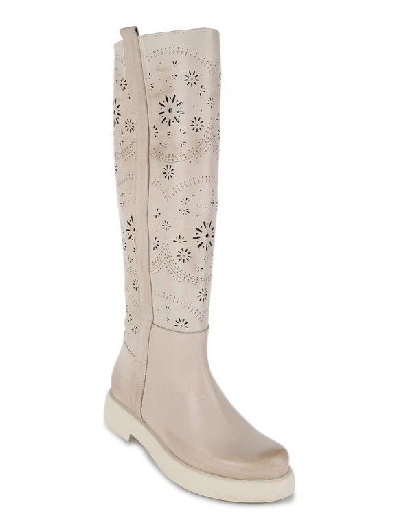 Stivali In Pelle Traforata Donna - Taupe 5 Stivali In Pelle Traforata Donna - Taupe - immagine 5