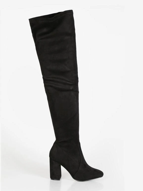 Stivali Sopra Il Ginocchio Scamosciati Con Tacco - Nero 4 Stivali Sopra Il Ginocchio Scamosciati Con Tacco - Nero - immagine 4