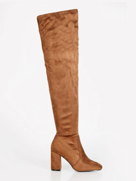 Stivali Sopra Il Ginocchio Scamosciati Con Tacco - Cammello 4 Stivali Sopra Il Ginocchio Scamosciati Con Tacco - Cammello - immagine 4