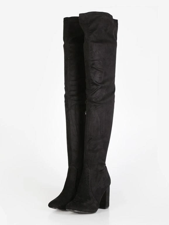 Stivali Sopra Il Ginocchio Scamosciati Con Tacco - Nero 3 Stivali Sopra Il Ginocchio Scamosciati Con Tacco - Nero - immagine 3
