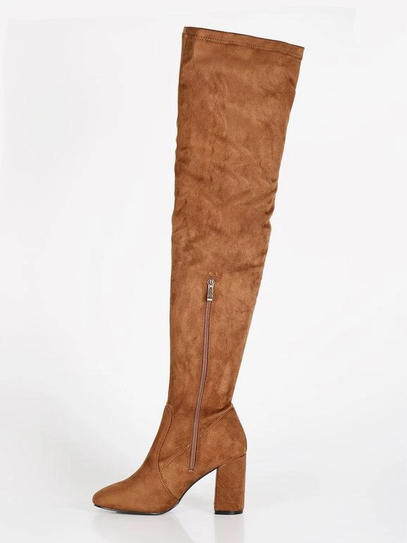 Stivali Sopra Il Ginocchio Scamosciati Con Tacco - Cammello 5 Stivali Sopra Il Ginocchio Scamosciati Con Tacco - Cammello - immagine 5