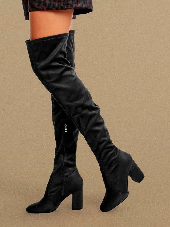 Stivali Sopra Il Ginocchio Scamosciati Con Tacco - Nero 1 Stivali Sopra Il Ginocchio Scamosciati Con Tacco - Nero