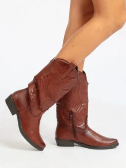 Stivali Texani Con Ricami - Marrone