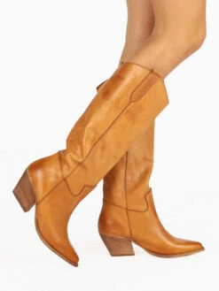 Stivali Texani In Pelle - Cuoio